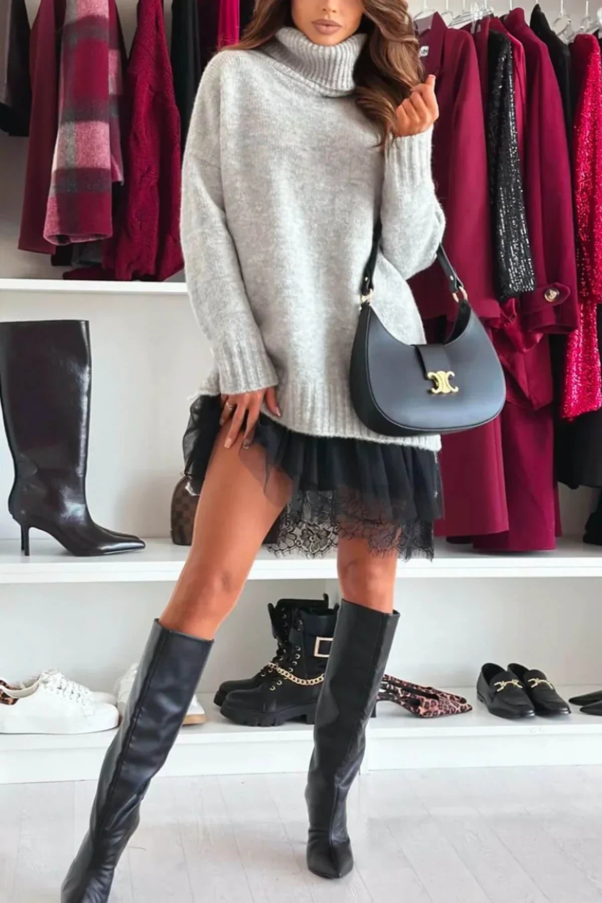 Velour Ease Oversized Turtleneck Sweater