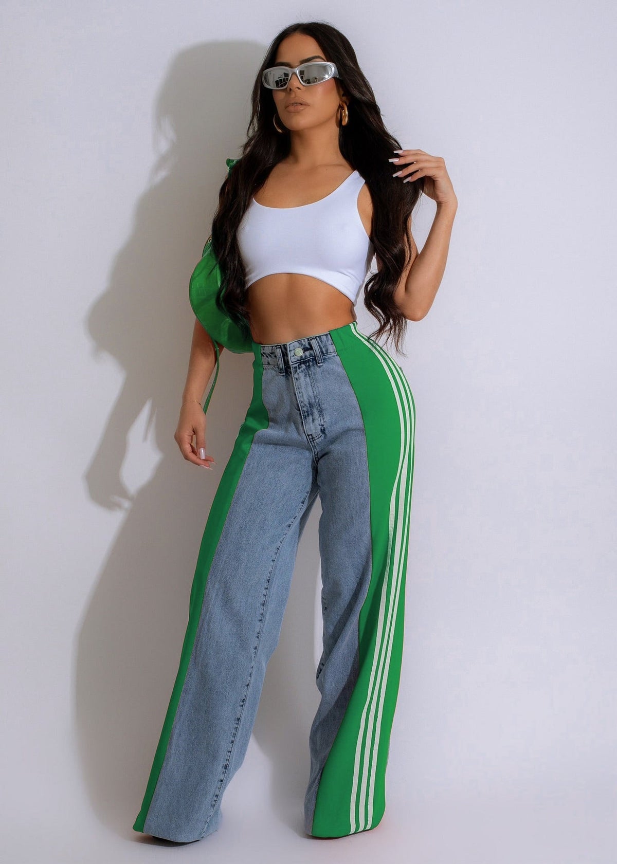 Ava High-Waist Contrast Wide-Leg Jeans