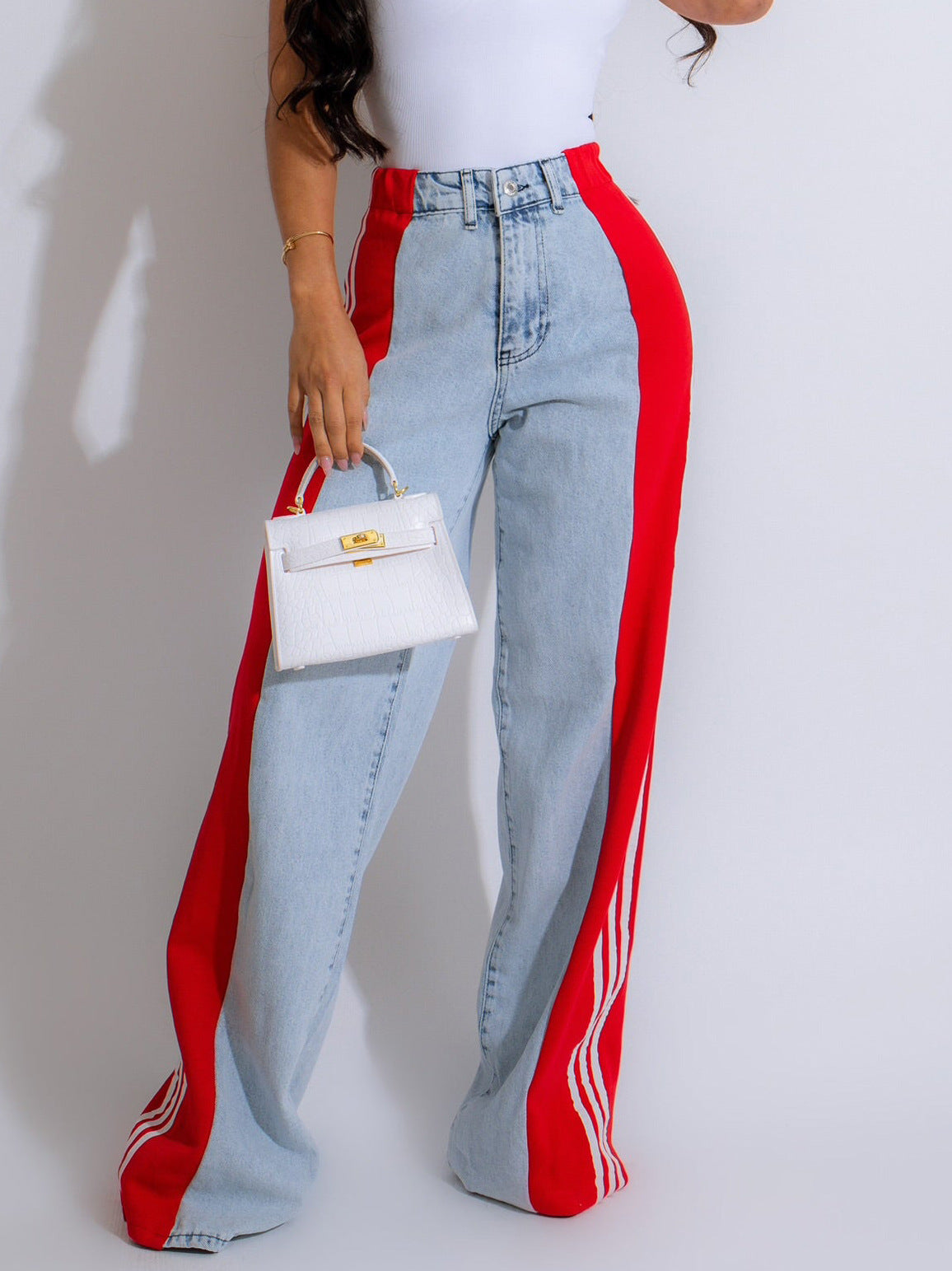 Ava High-Waist Contrast Wide-Leg Jeans