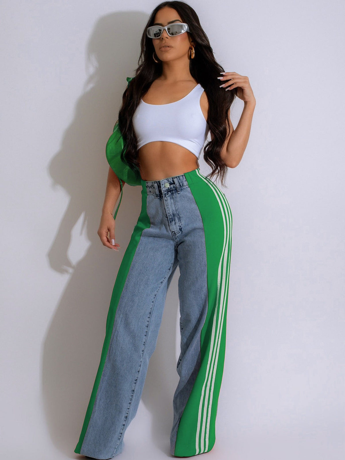 Ava High-Waist Contrast Wide-Leg Jeans