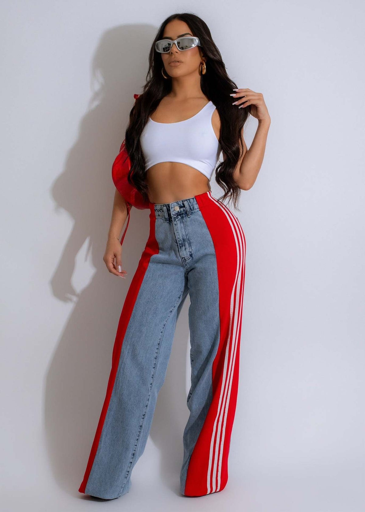 Ava High-Waist Contrast Wide-Leg Jeans