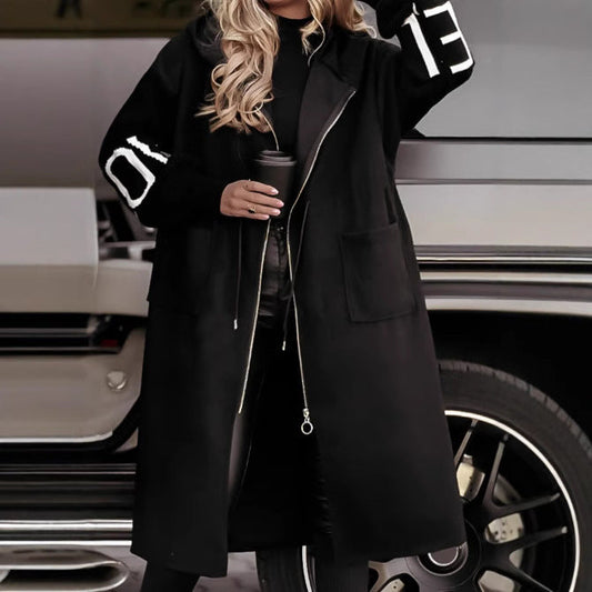 Winter Glow Hooded Trench Coat - Black