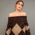 Off-the-Shoulder Diamond Knit Sweater