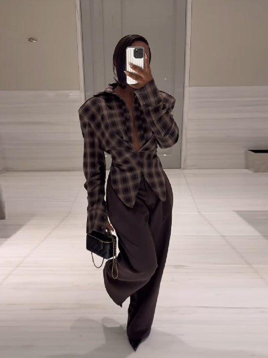 Poppy Waist-Cinch Plaid Button Shirt
