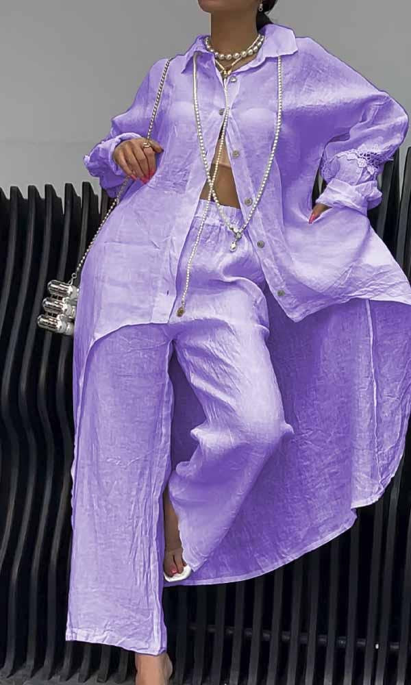 Aurora Two-Piece Shirt and Wide-Leg Pant Set