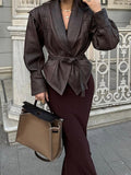 Lace-Up Cropped Leather Jacket – Women's Belted Moto Coat