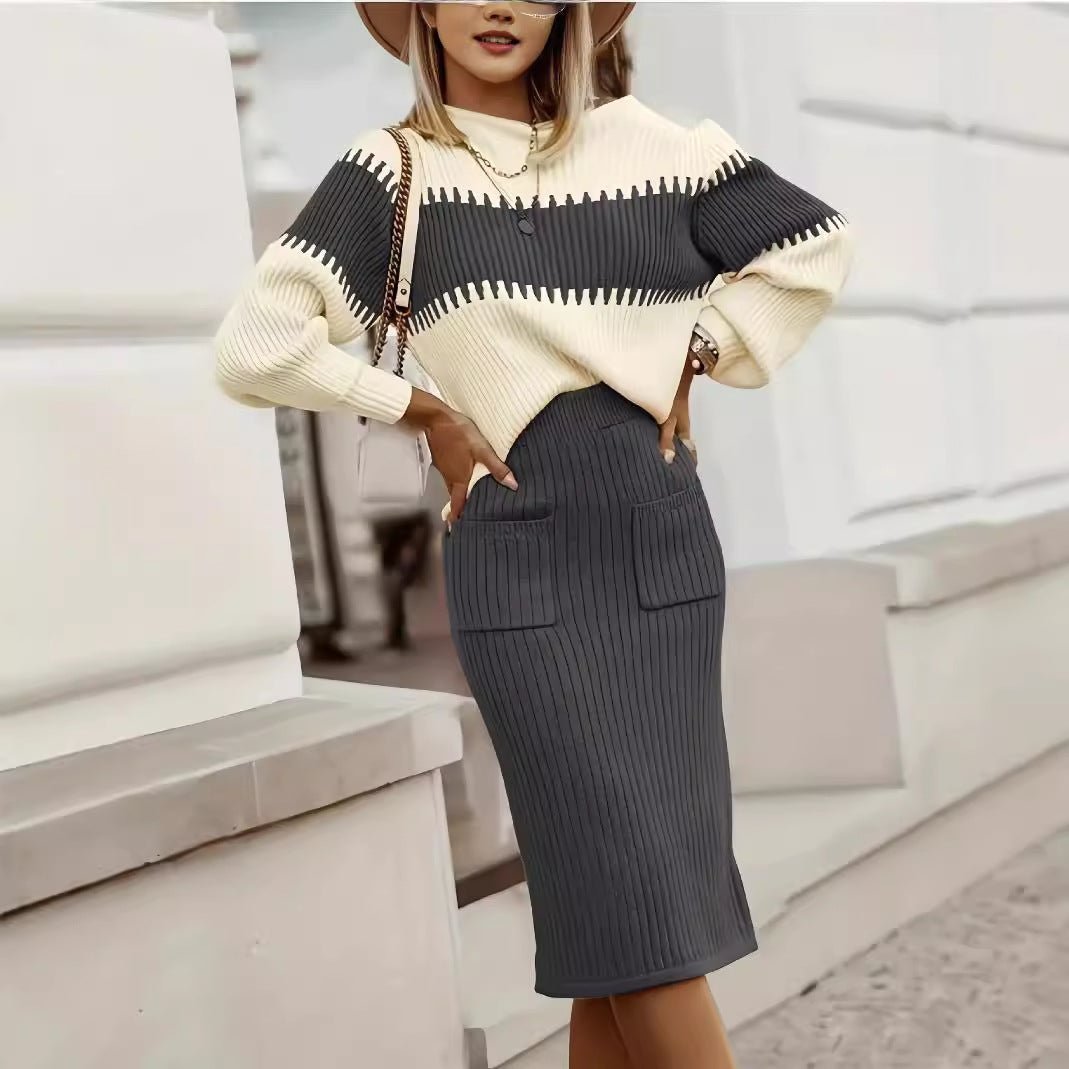 Olivia Contrast Knit Skirt Set