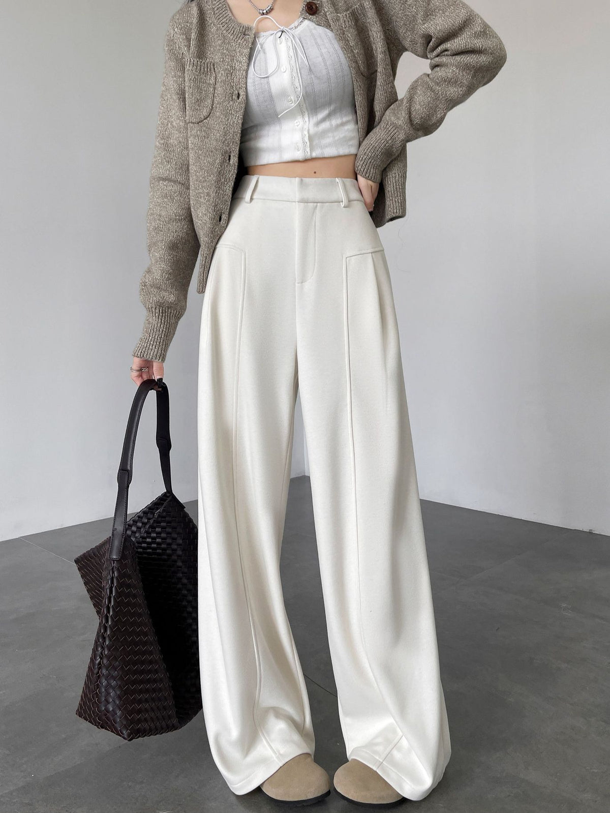 Thea High-Waist Drape Wide-Leg Trousers