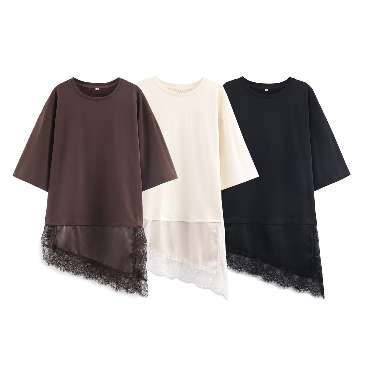 Celine Lace-Hem Asymmetric Oversized Tee