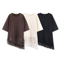 Celine Lace-Hem Asymmetric Oversized Tee