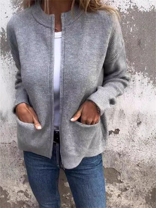 Hazel Stand-Collar Knit Cardigan Jacket