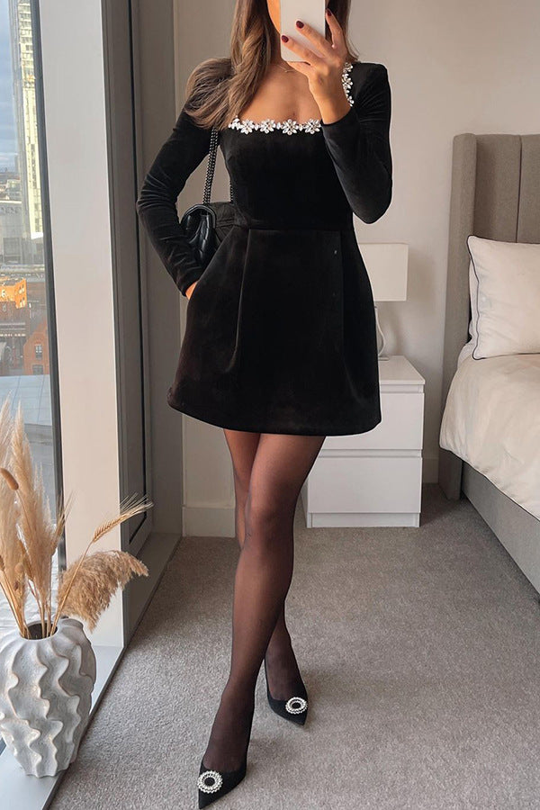 Isabella Crystal Square-Neck Mini Dress