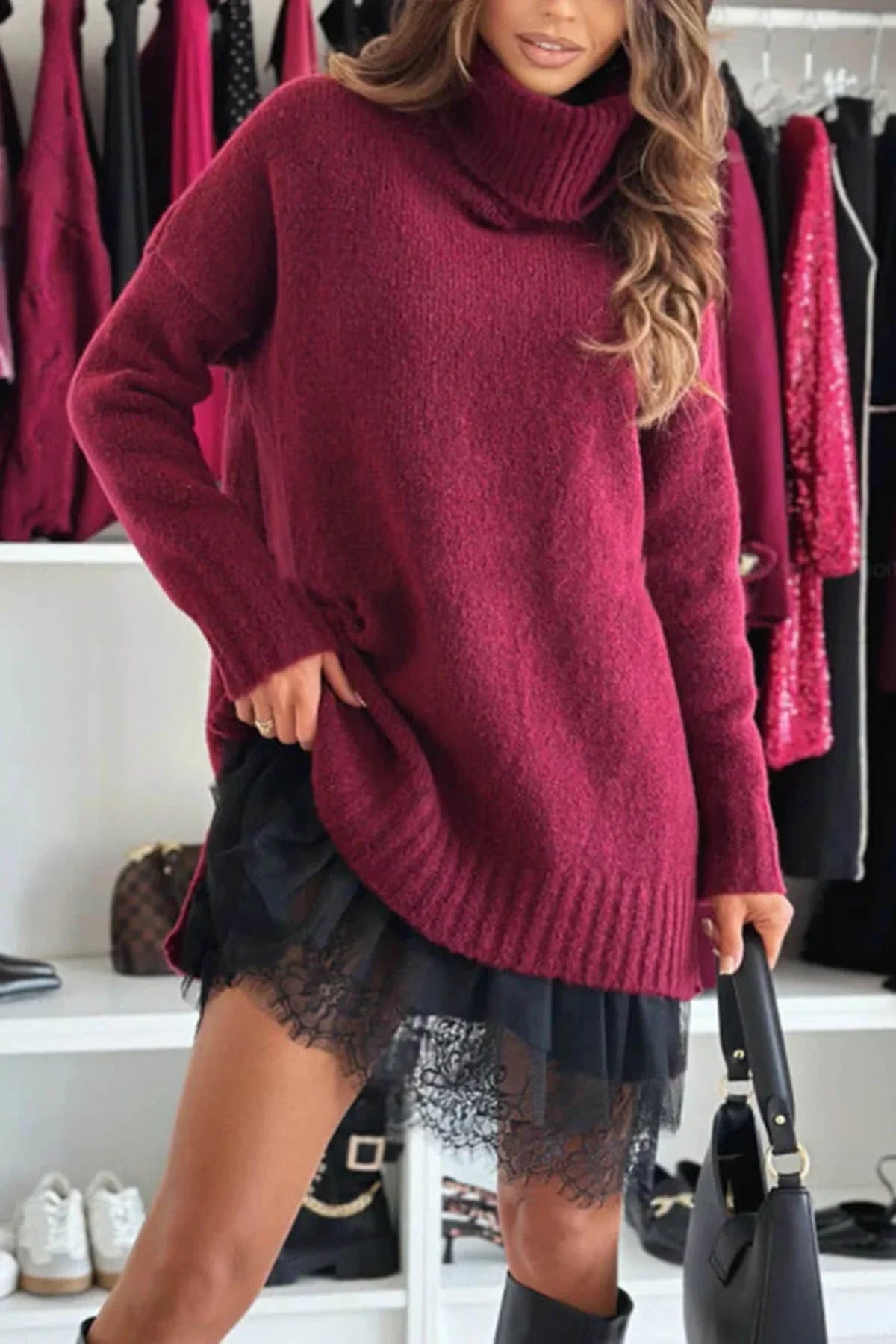 Velour Ease Oversized Turtleneck Sweater