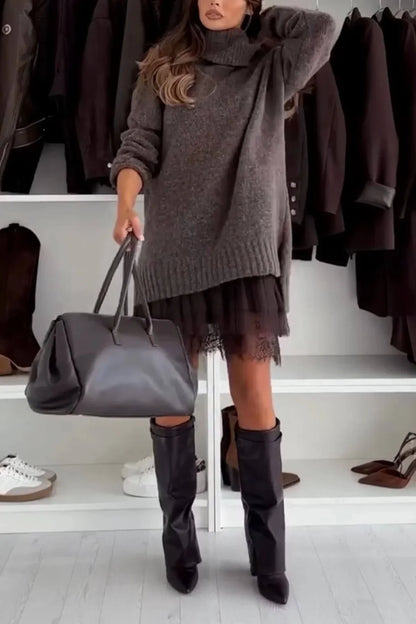 Velour Ease Oversized Turtleneck Sweater