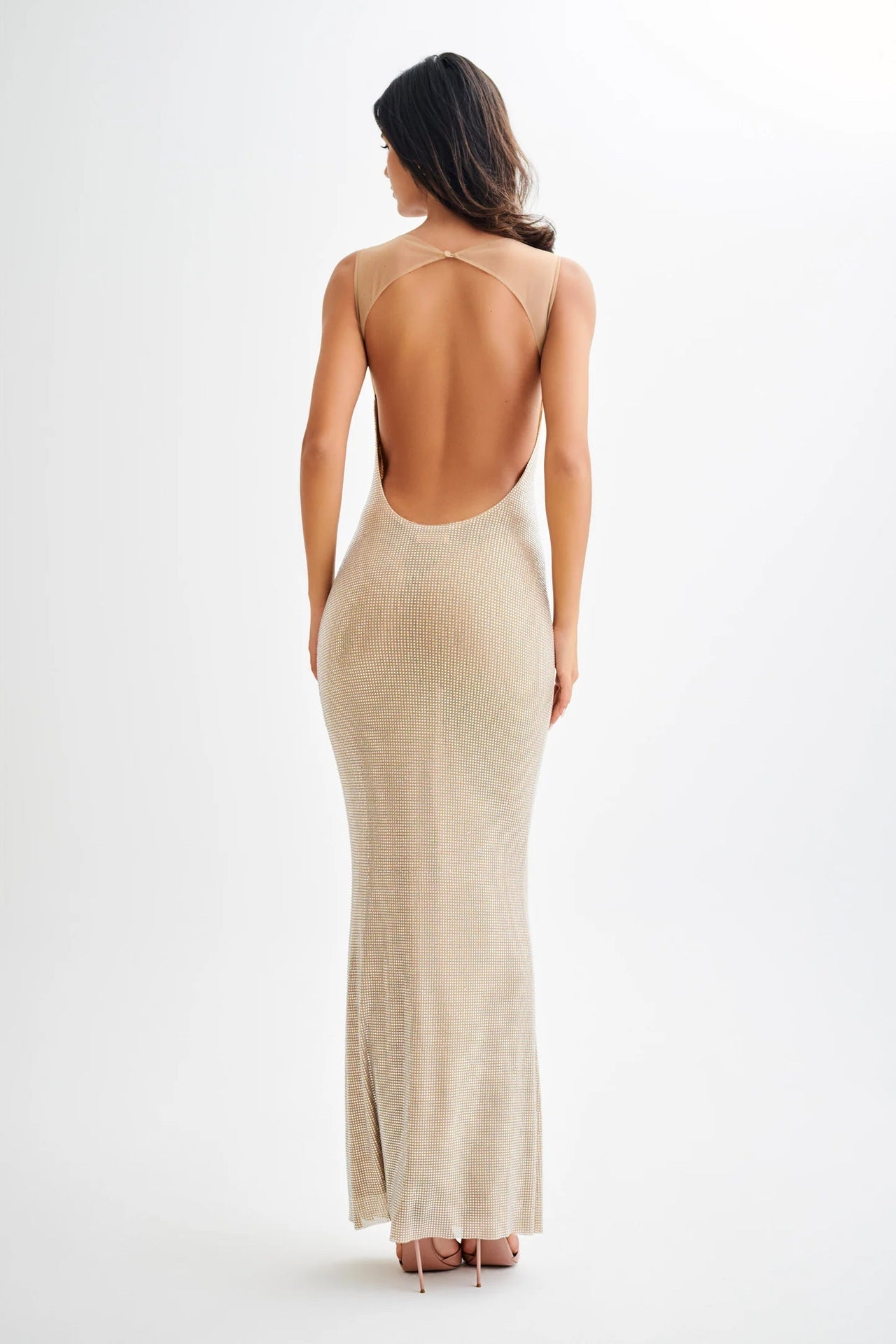 Crystal-Embellished Long Evening Gown
