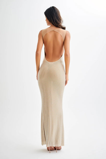 Crystal-Embellished Long Evening Gown