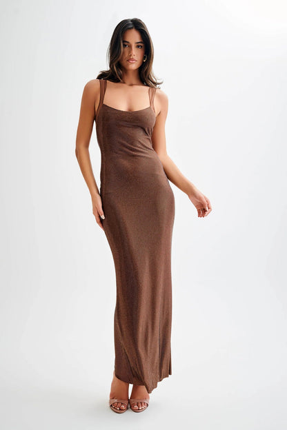 Crystal-Embellished Long Evening Gown