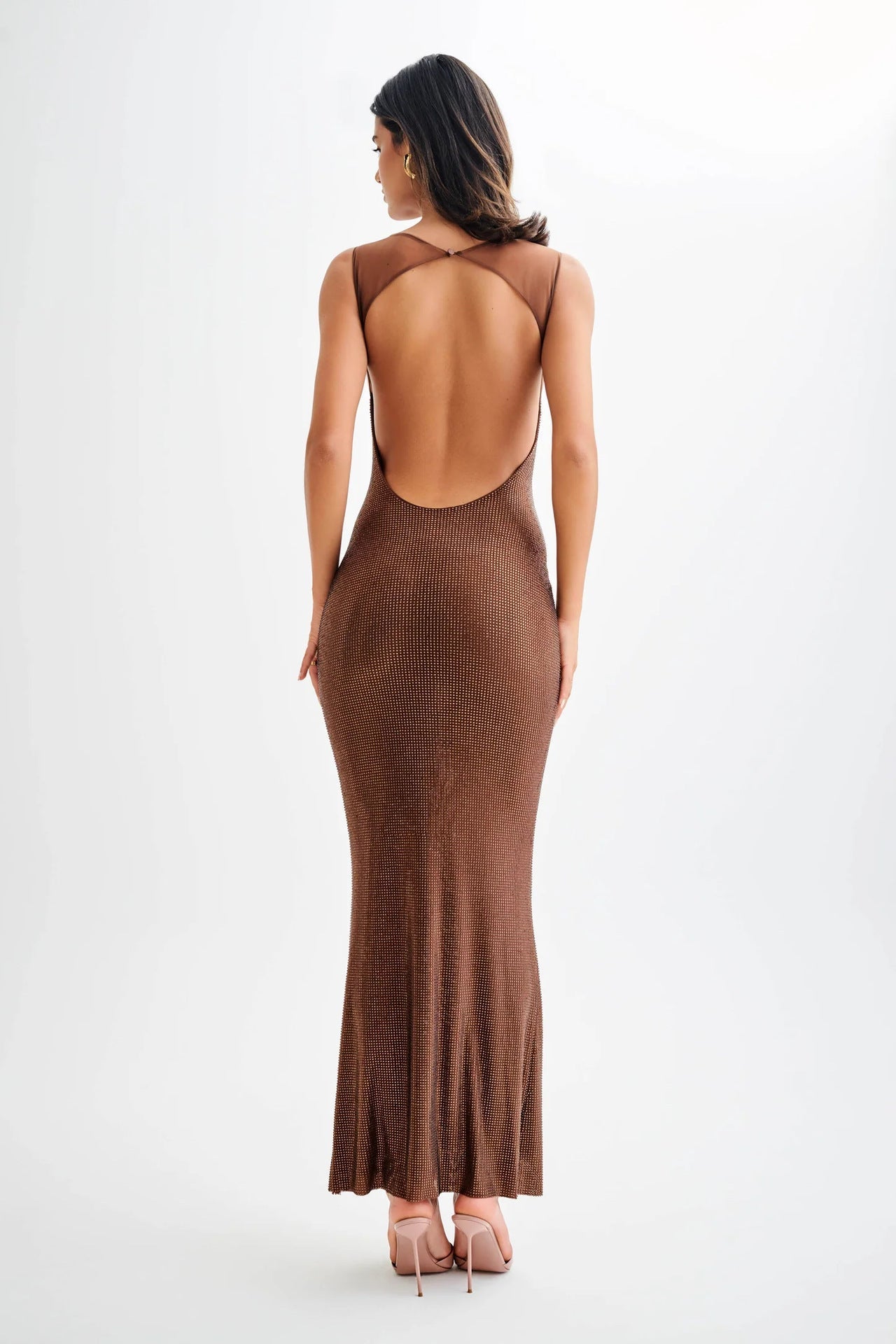 Crystal-Embellished Long Evening Gown