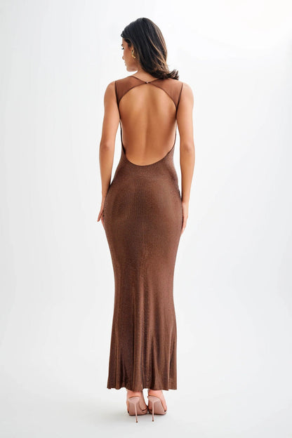 Crystal-Embellished Long Evening Gown
