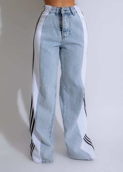 Ava High-Waist Contrast Wide-Leg Jeans