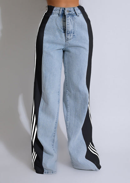 Ava High-Waist Contrast Wide-Leg Jeans