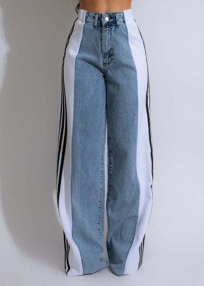 Ava High-Waist Contrast Wide-Leg Jeans