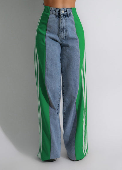 Ava High-Waist Contrast Wide-Leg Jeans