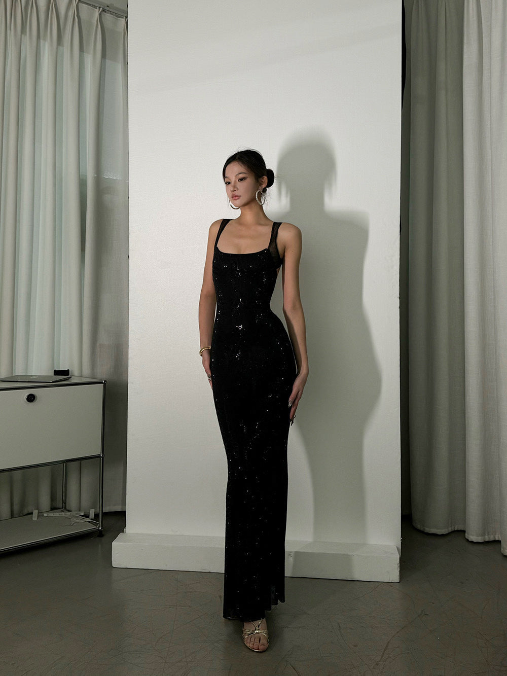 Crystal-Embellished Long Evening Gown
