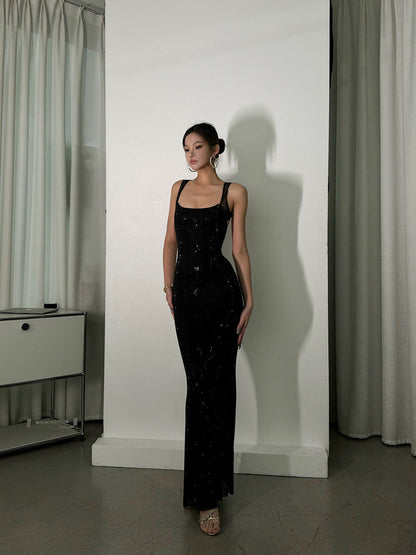 Crystal-Embellished Long Evening Gown