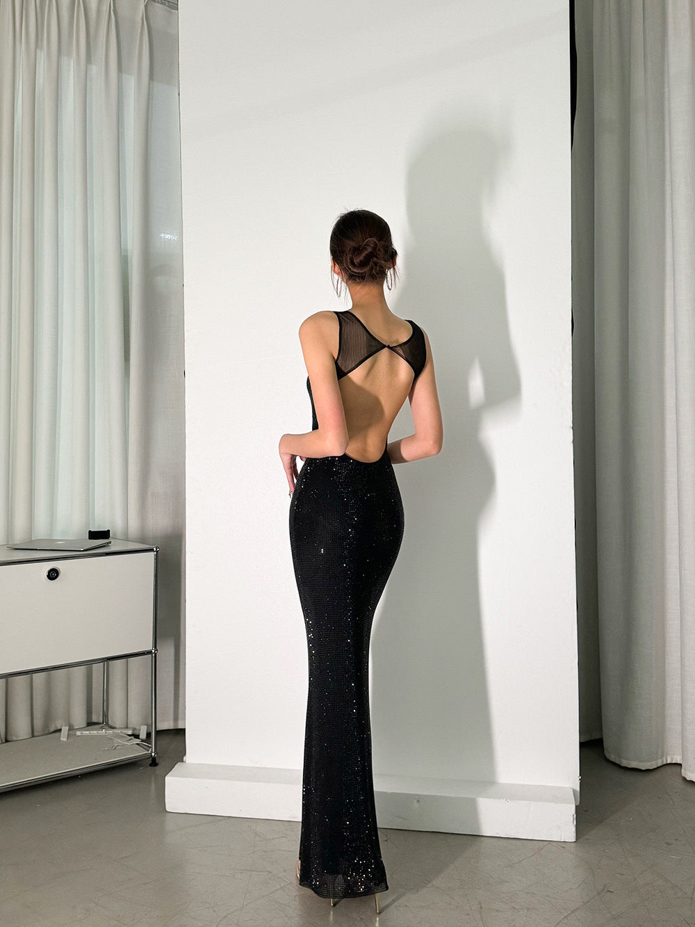 Crystal-Embellished Long Evening Gown