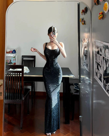 Crystal-Embellished Long Evening Gown