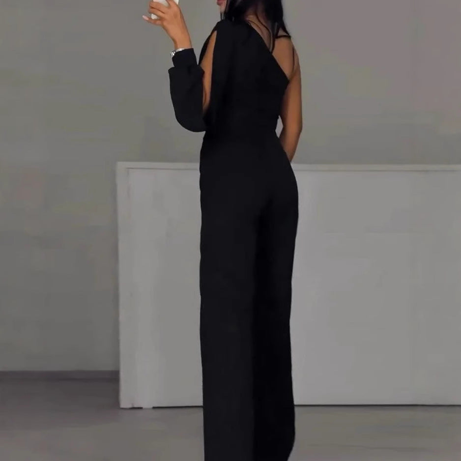Black Jumpsuit with Crystal Mesh Detail