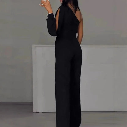 Black Jumpsuit with Crystal Mesh Detail