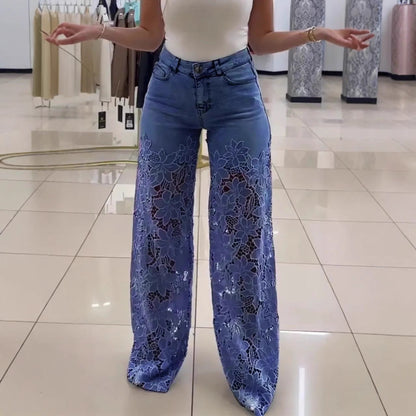 Sveltique Édition — Floral Lace High-Waist Straight Wide-Leg Pants