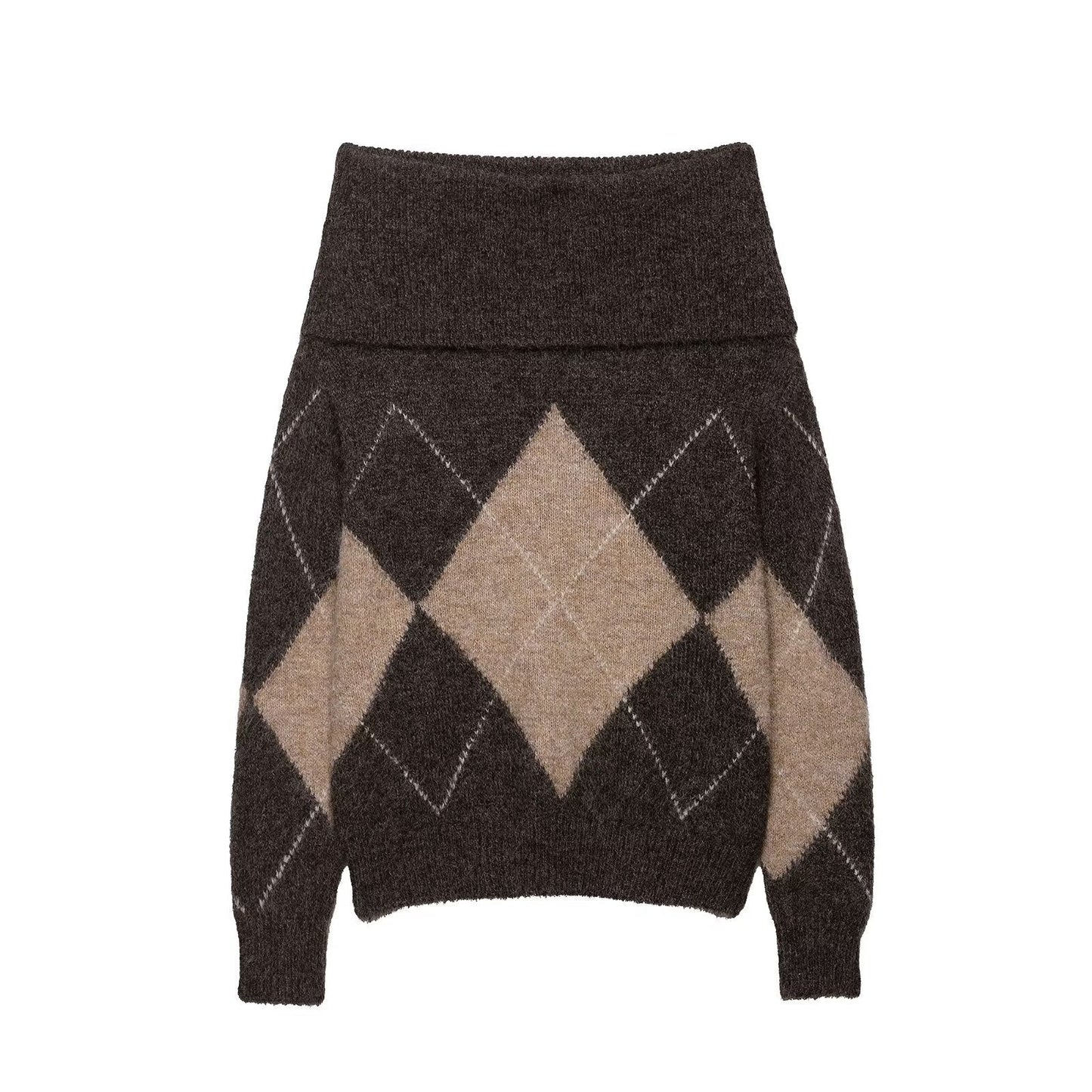 Off-the-Shoulder Diamond Knit Sweater