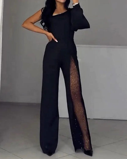 Black Jumpsuit with Crystal Mesh Detail