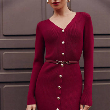 Elegant Button-Detail Long Knit Dress