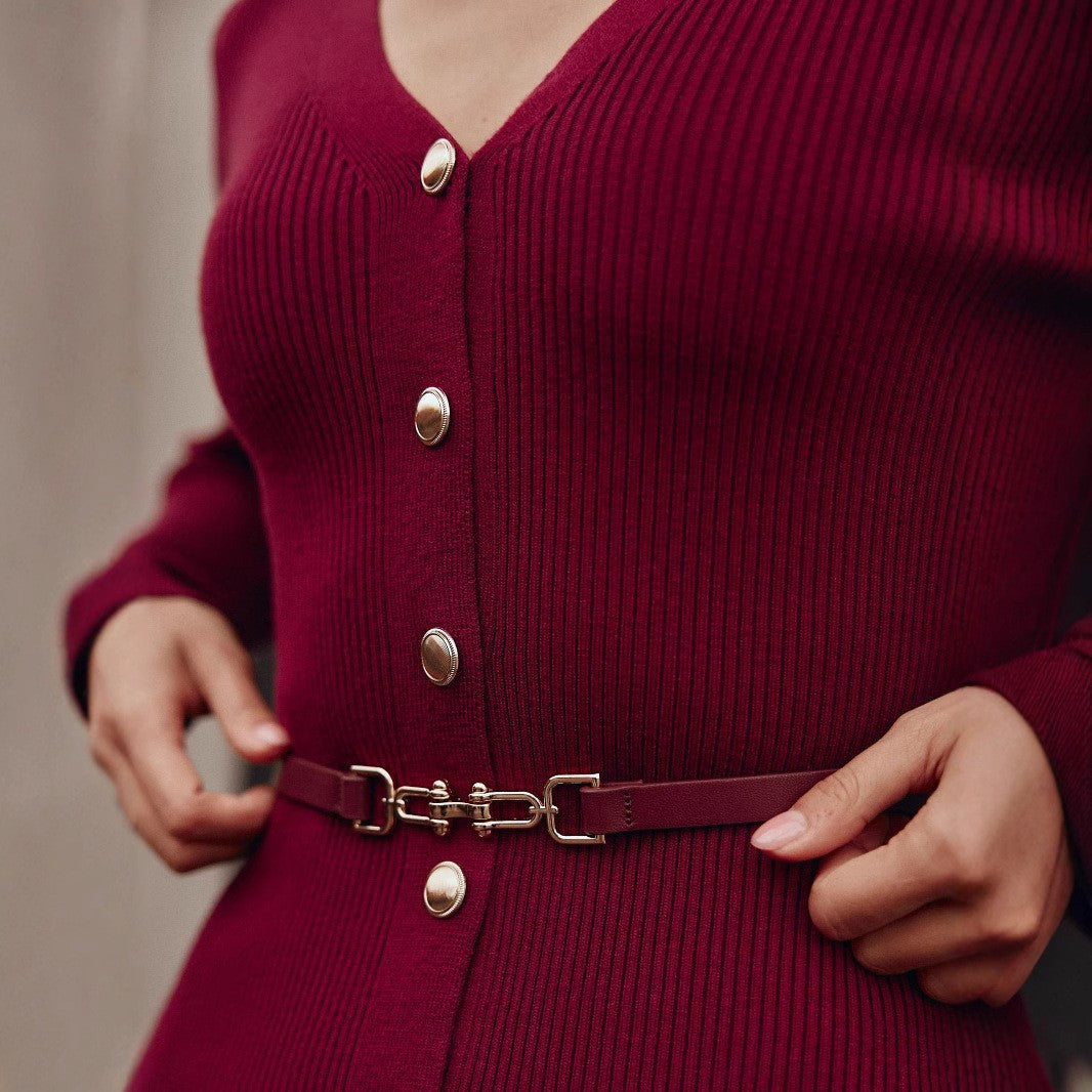 Elegant Button-Detail Long Knit Dress