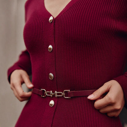 Elegant Button-Detail Long Knit Dress