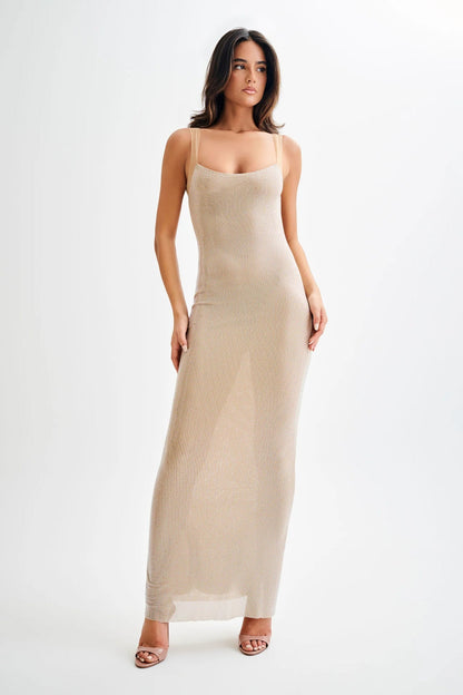 Crystal-Embellished Long Evening Gown