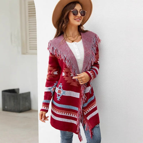 Scarlet Tribal Tassel Cardigan