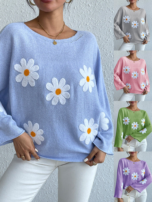 Daisy Dream Oversized Knit Sweater – 3D Floral