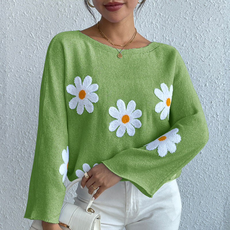 Daisy Dream Oversized Knit Sweater – 3D Floral
