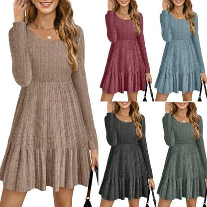Striped Knit Sweater Dress – Midi A-Line