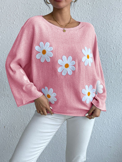 Daisy Dream Oversized Knit Sweater – 3D Floral