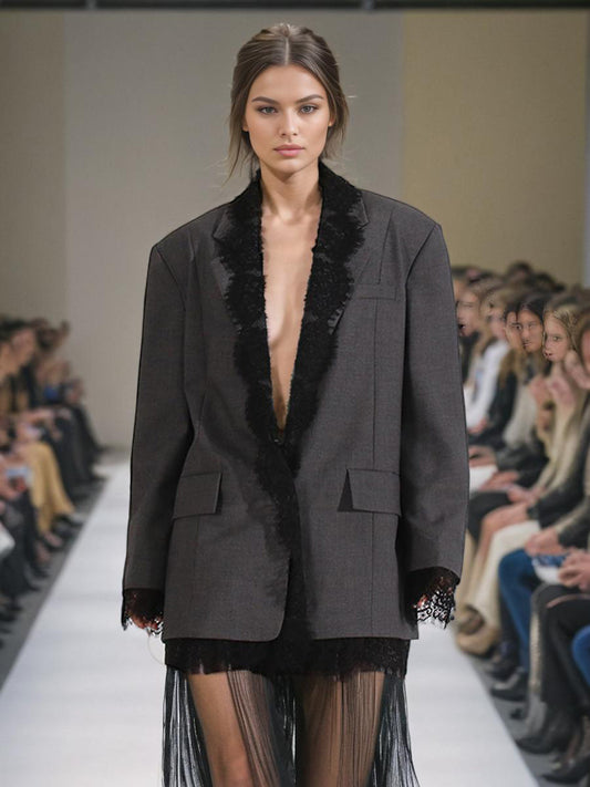 Noemi Lace-Trim Oversized Blazer
