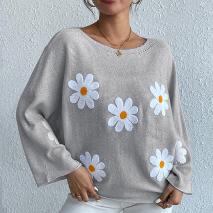 Daisy Dream Oversized Knit Sweater – 3D Floral