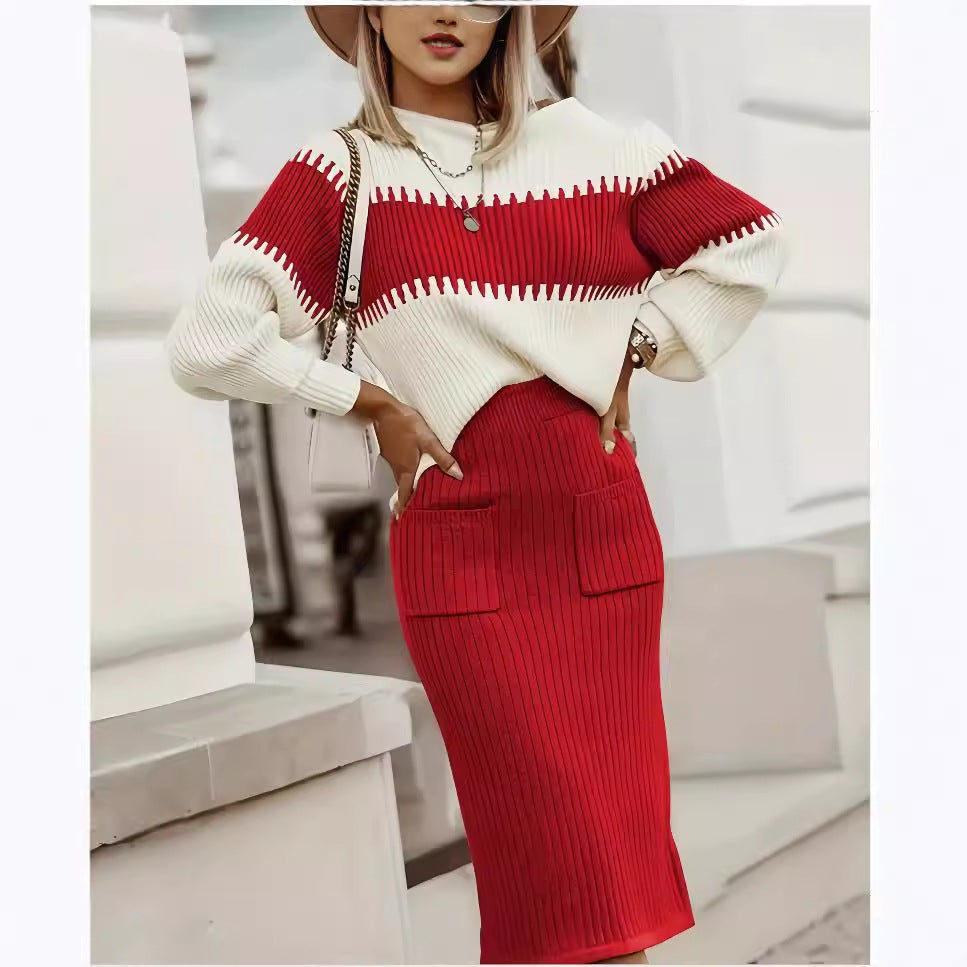 Olivia Contrast Knit Skirt Set