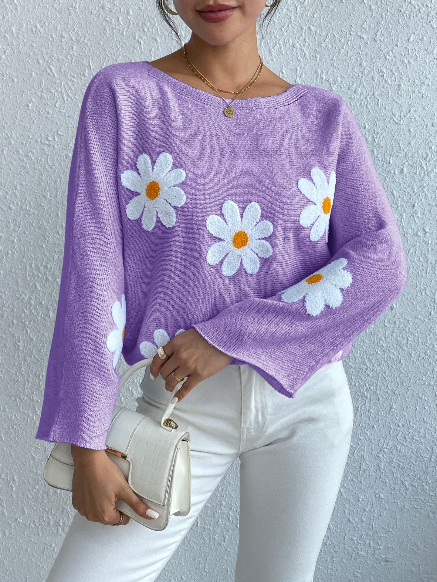 Daisy Dream Oversized Knit Sweater – 3D Floral
