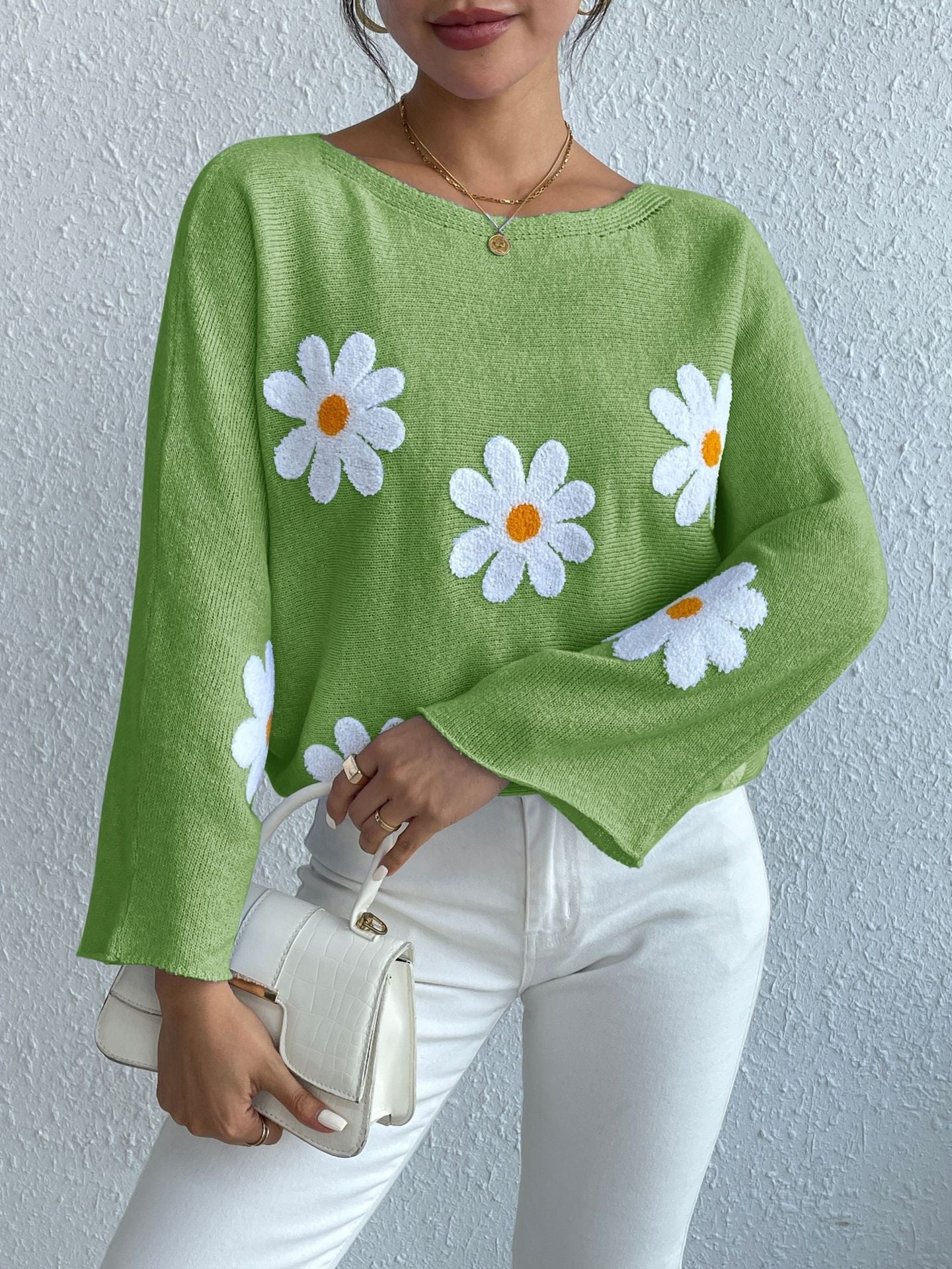 Daisy Dream Oversized Knit Sweater – 3D Floral